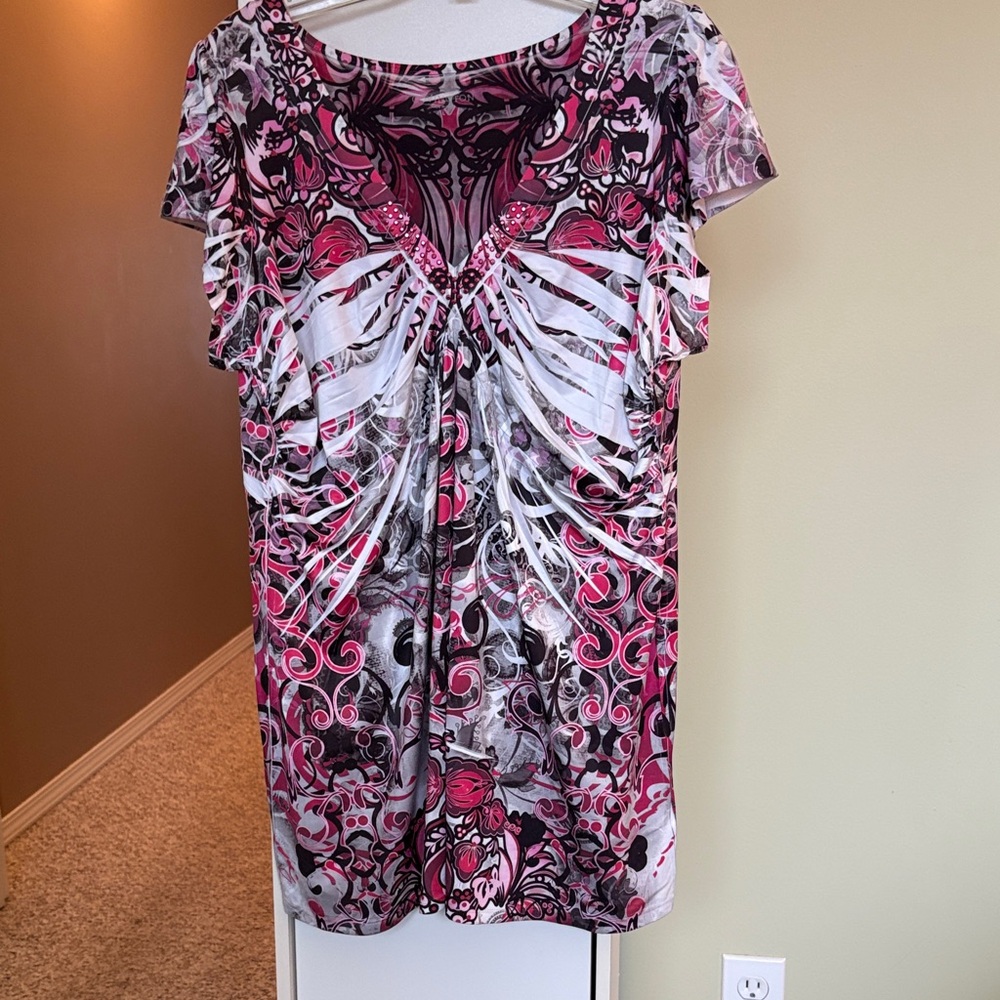 Covington Pink and Black Abstract Blouse